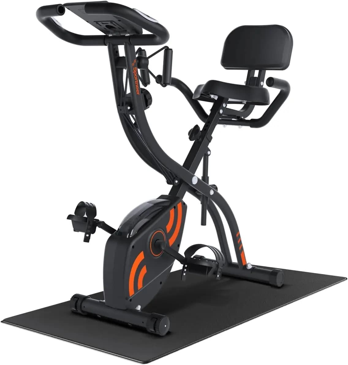 Cyclette Pieghevole, Bici da Allenamento Indoor 4 in 1 con 16 Livelli di Resistenza Magnetica, Fasce per Braccia e Tappetino per Palestra Domestica