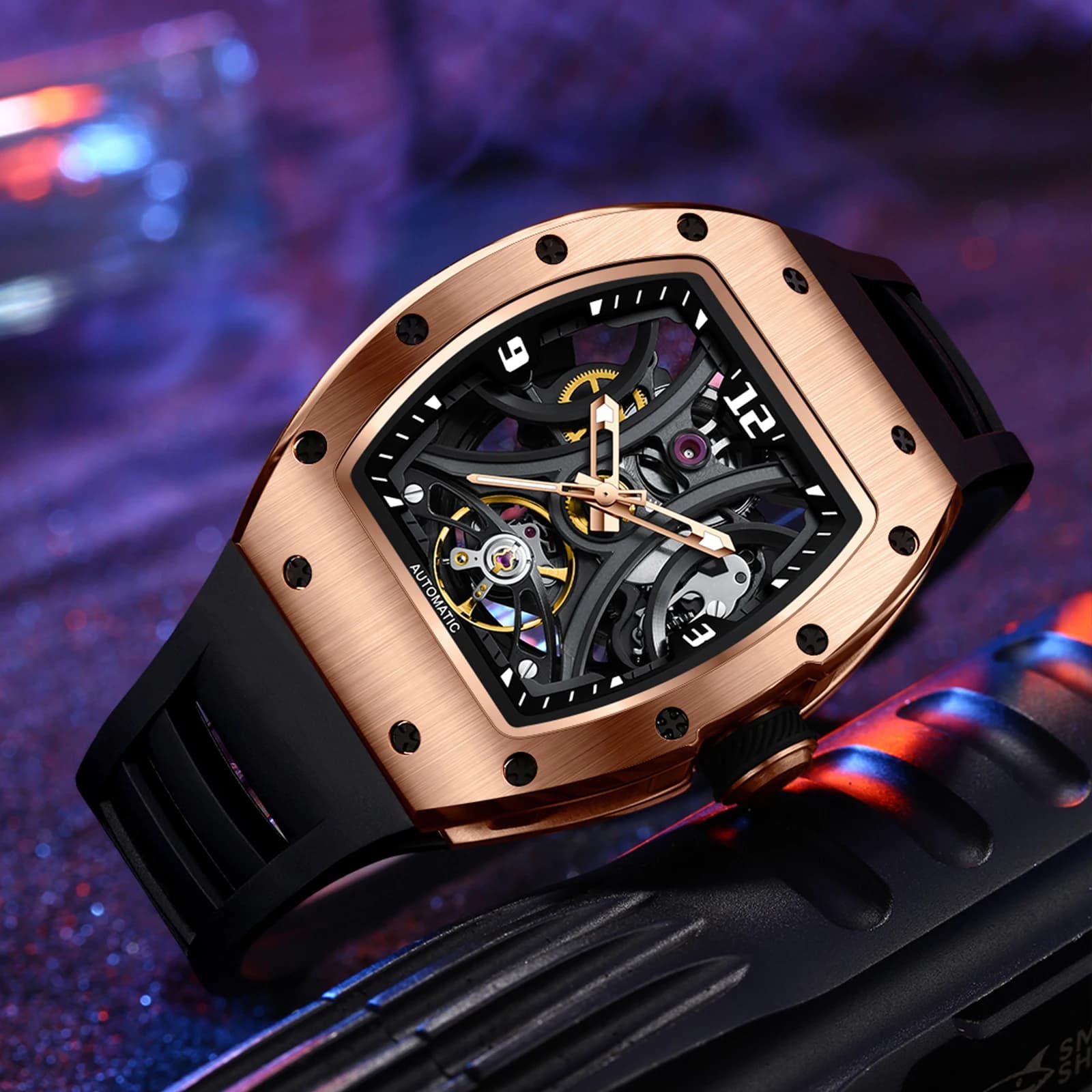 DG Man Automatic Mechanical Watch Luxury Watches Waterproof Skeleton Sport Style Fashion Wholesale Stainless Steel Gift