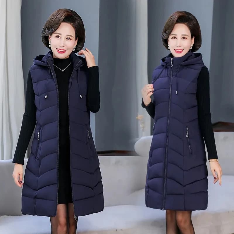 Oversize 6XL madre gilet giacca autunno Winte gilet con cappuccio in cotone da donna moda addensare lungo Slim senza maniche Outwear