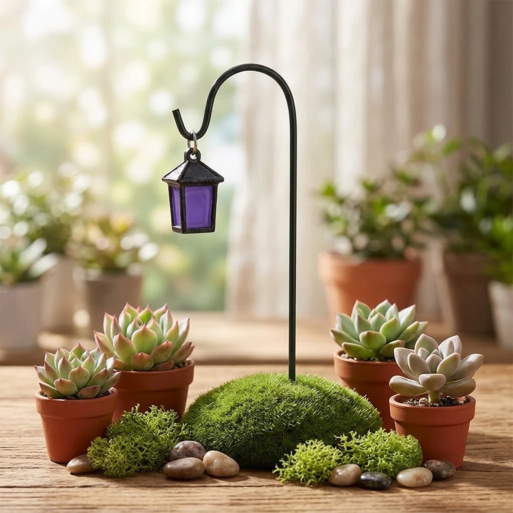 Iron Lantern Shaped Flower Pot with Glow-in-The-Dark Coating for Succulent Landscape DIY Garden Decoration