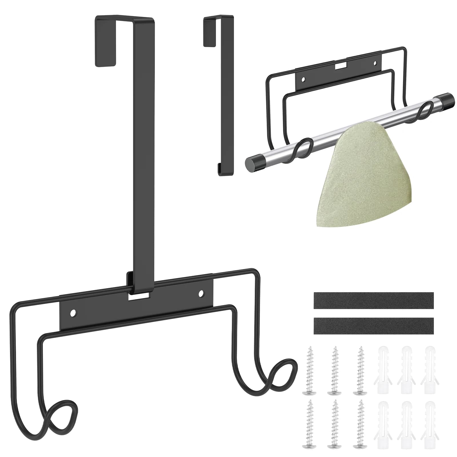 2Pcs Ironing Board Hanger Metal Wall Mount Over The Door Ironing Board Holder Organizer with Removable Hook Space Saving