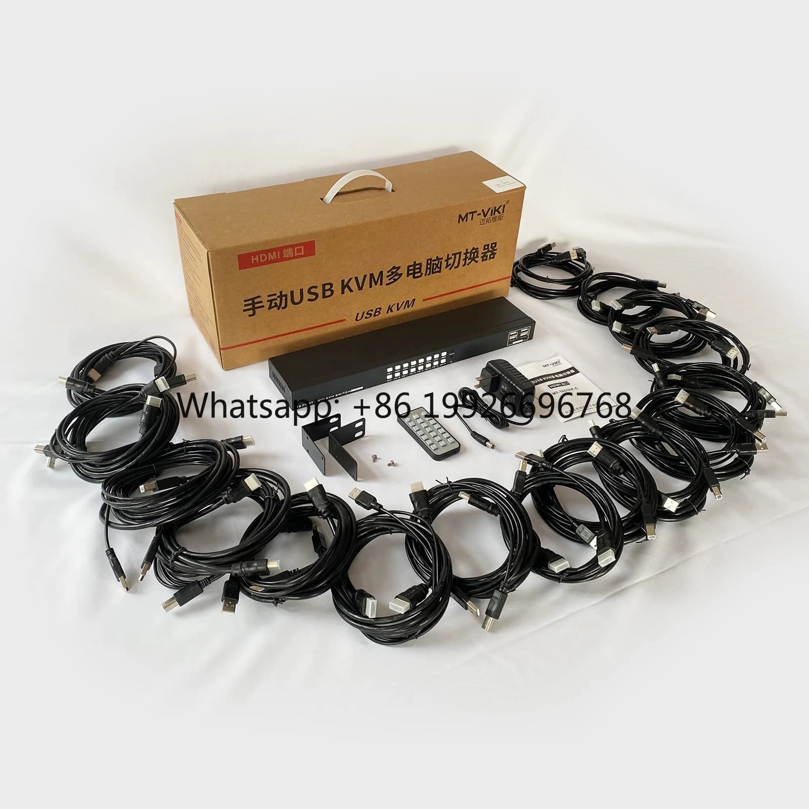 16 Port KVM Switches HDMI + Cables, 1U Rackmount KVM Switch Console 16x1 USB HDMI KVM Switch
