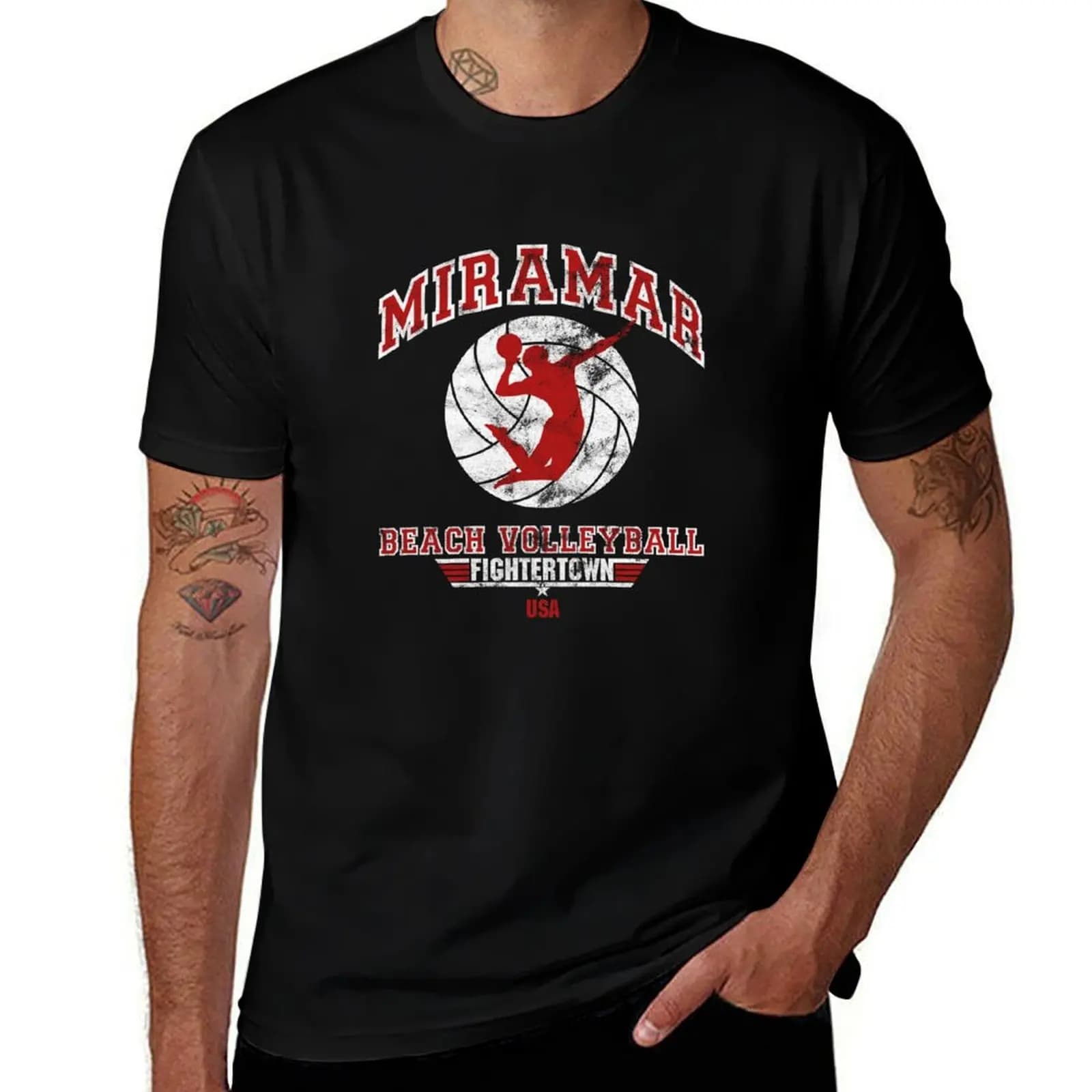 T-shirt Miramar Beach Volleyball, maglietta basic semplice e casual a maniche corte