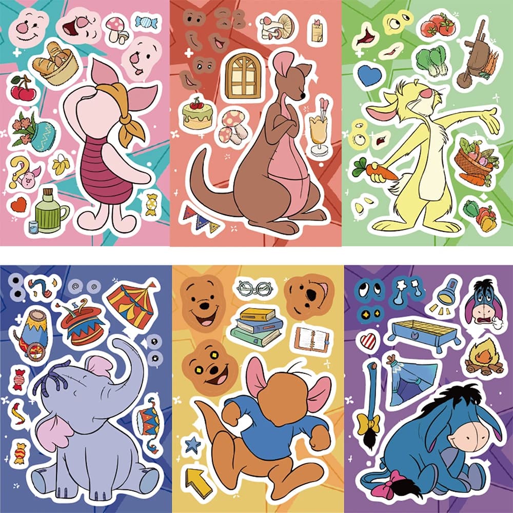 8/16 Fogli di Adesivi Puzzle Cartoon Disney Winnie the Pooh, Divertenti per Creare un'Espressione, Gioco Creativo Fai-da-Te, Giocattoli Educativi, Regalo