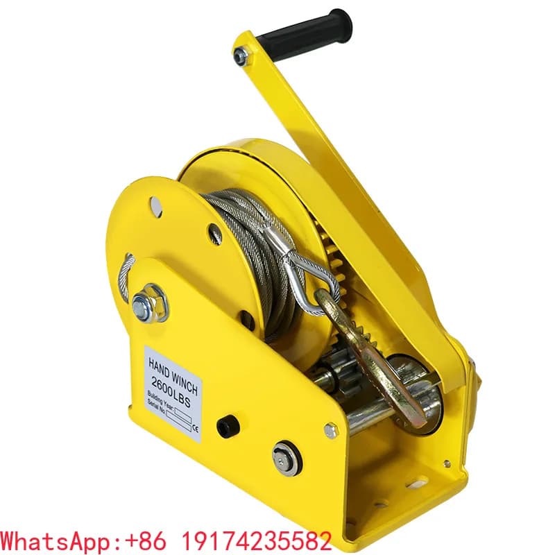 Verricello manuale da 2600 libbre con freno automatico, ingranaggio temprato trattato termicamente, corda in acciaio inossidabile (10 m) per recupero marino/off-road