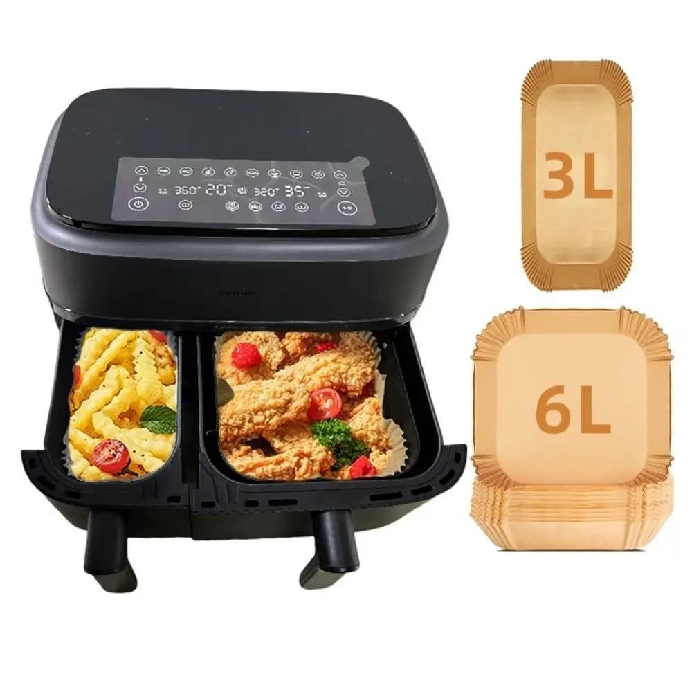 50/100 Pezzi Carta da Forno Monouso per Friggitrice ad Aria, Antiaderente, Impermeabile, Resistente al Calore, per Friggitrice ad Aria 3L/6L