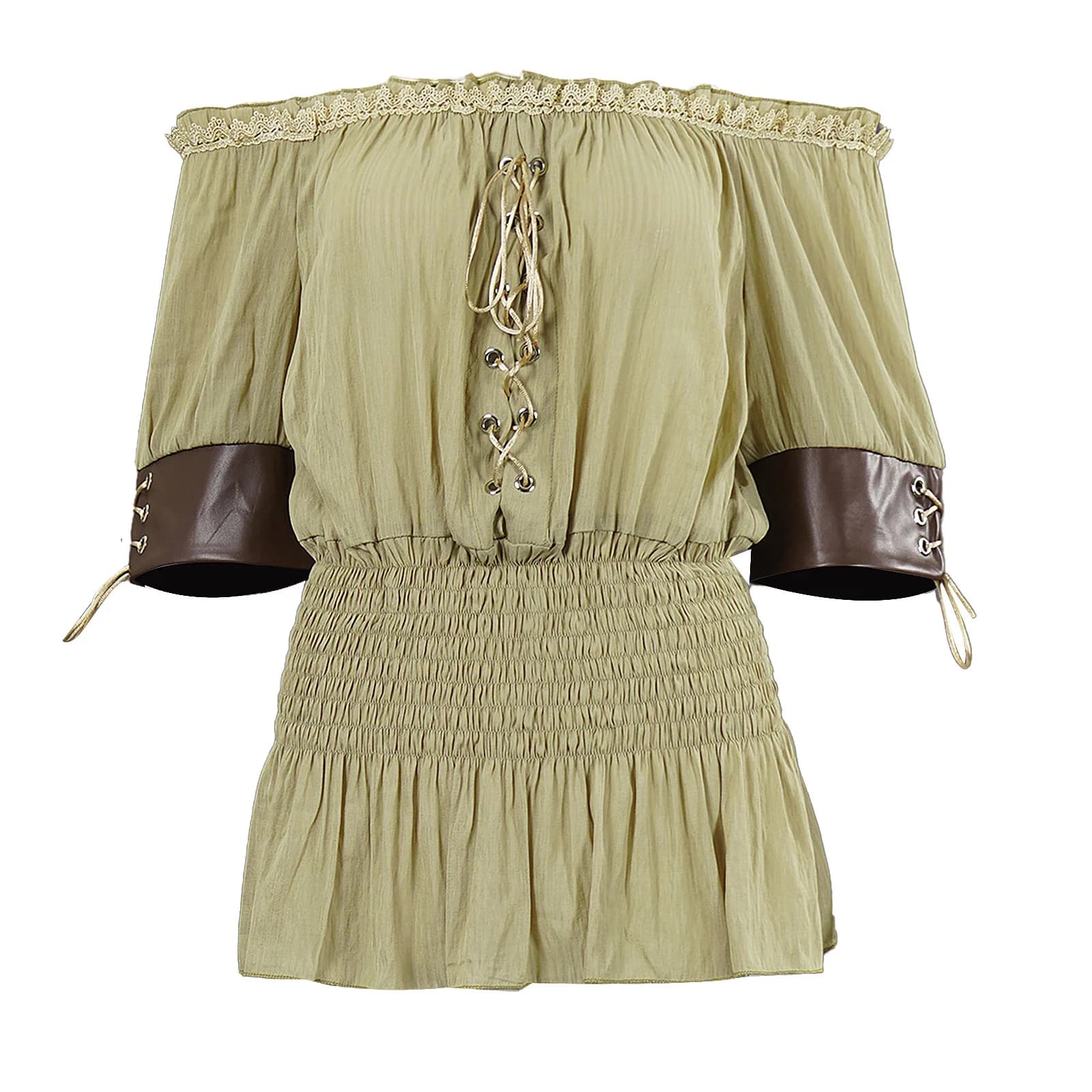 Camicetta da pirata rinascimentale da donna, top con volant e spalle scoperte, abbigliamento casual medievale, costume cosplay per Halloween e Carnevale