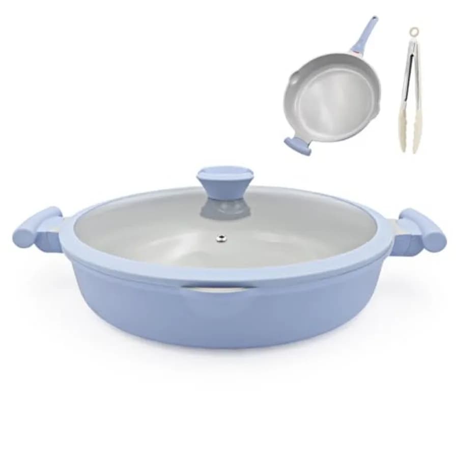 Padella in Ceramica Antiaderente con Coperchio, 14 Pollici, Grande Padella Profonda per Saltare, Padella Grande per Induzione, Antiaderente, 2-in-1, Utensile da Cucina