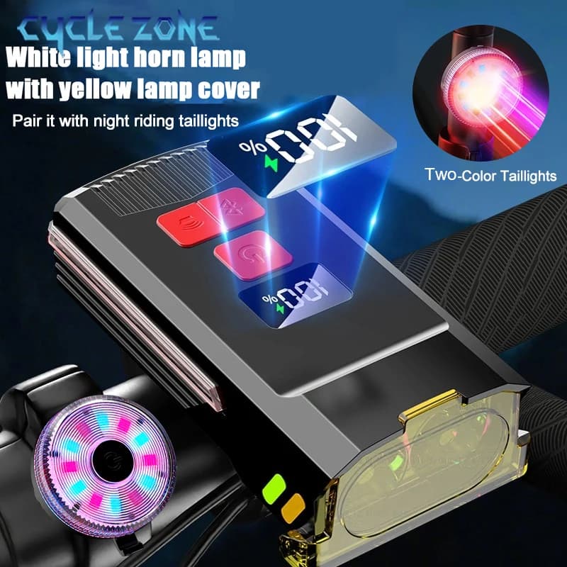 Set di luci posteriori anteriori per clacson per bici MTB, faro per bicicletta con copertura della lampada fendinata, display digitale, luce laterale di avvertimento, accessorio per ciclismo