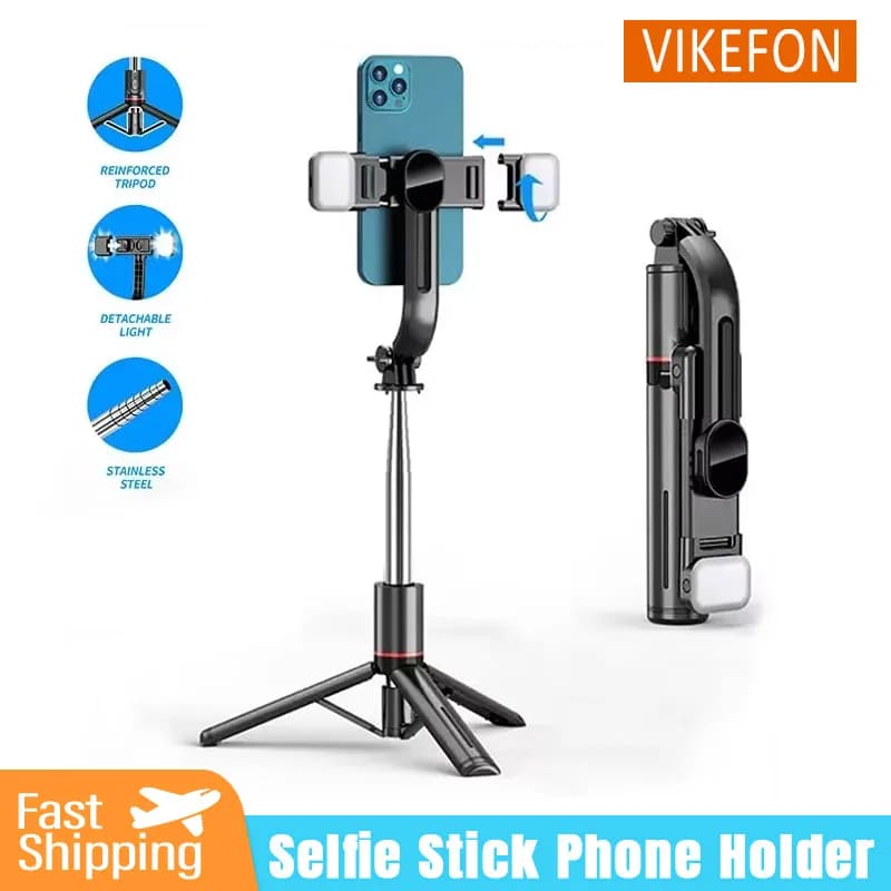 Luce di riempimento a LED pieghevole per selfie stick Doule con supporto per treppiede da tavolo remoto wireless Bluetooth per supporto per smartphone iOS Android