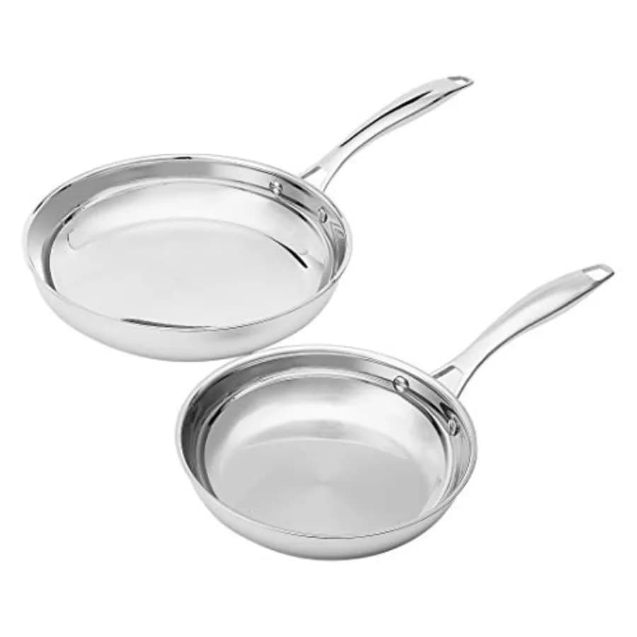 Set di padelle in acciaio inossidabile, compatibili con l'induzione, adatte al forno, distribuzione uniforme del calore, 8 e 10 pollici, 2 pezzi