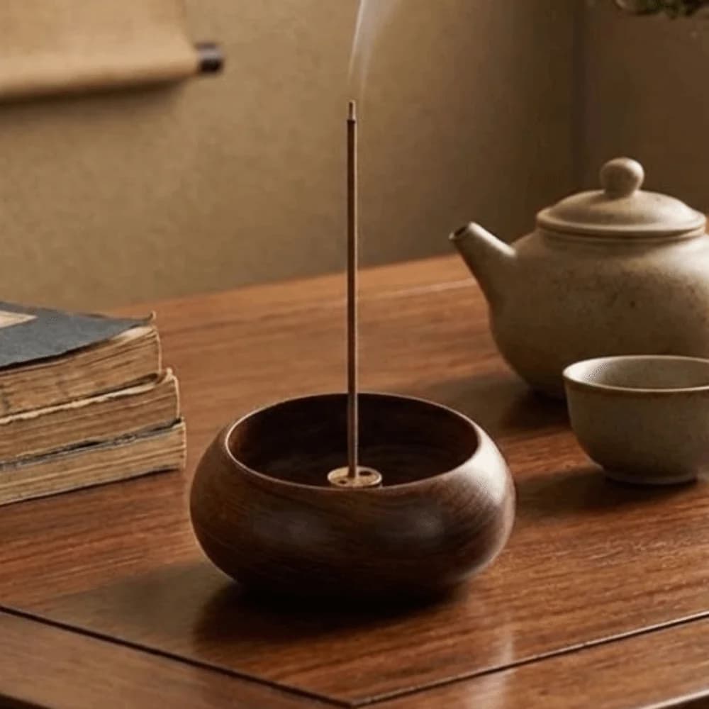 Traditional 4 Holes Wooden Incense Holder Handcrafted Solid Wood Stick Holder Smooth Polished Retro Incense Base Desktop Decor