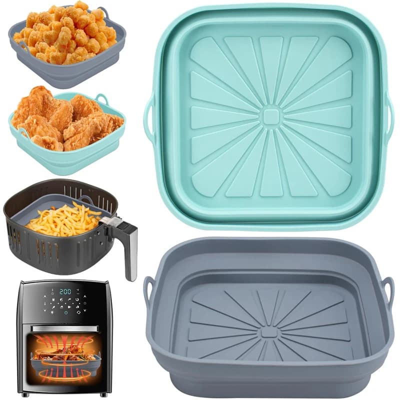 Pentola pieghevole per cestello in silicone per friggitrice ad aria – Rivestimento riutilizzabile senza olio, stampo quadrato per teglia da forno per friggitrice ad aria