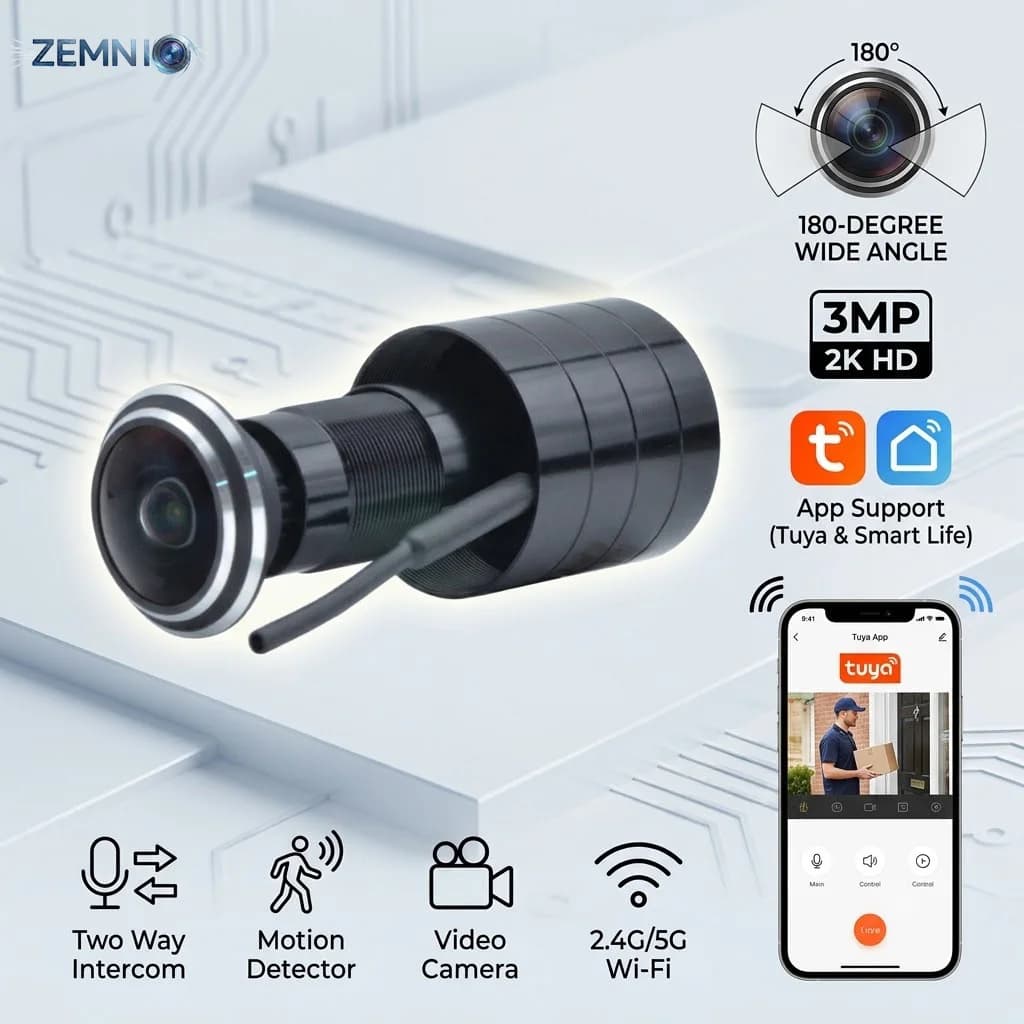 180° 3MP 2K Peephole Camera,5G/2.4G WiFi Video Door Viewer,Tuya Smartlife,Two-Way Audio,Motion Detection,TF Card 32-128GB