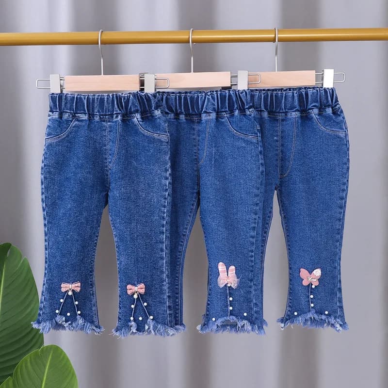 Jeans per bambini 2024 nuova primavera e autunno ragazze Cartoon Jeans in corno elastico pantaloni moda bambino 0-5 anni