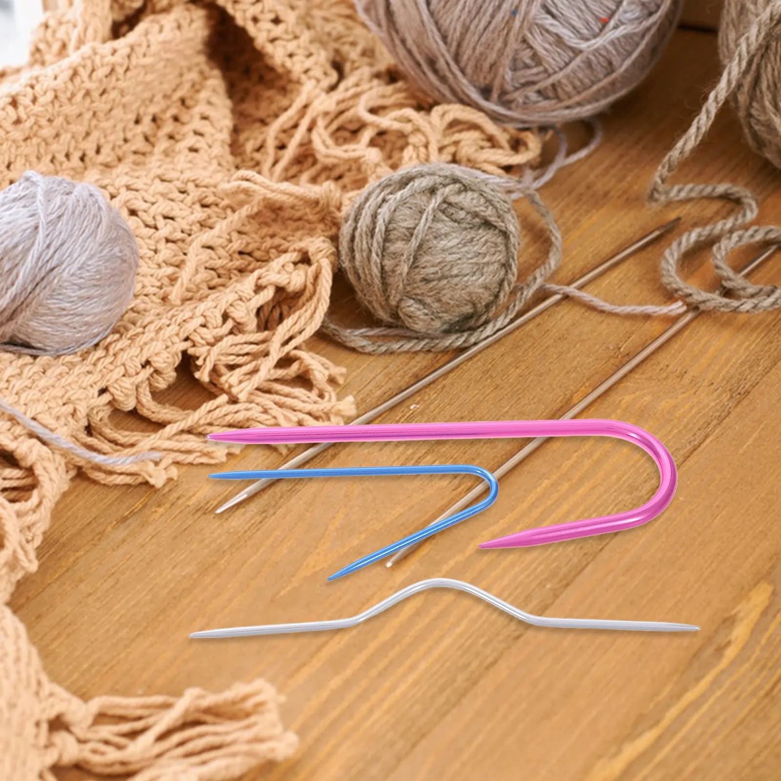 Set di 3 Ferri da Maglia a U in Alluminio per Lavorazione a Treccia, Accessori per Maglieria e Uncinetto