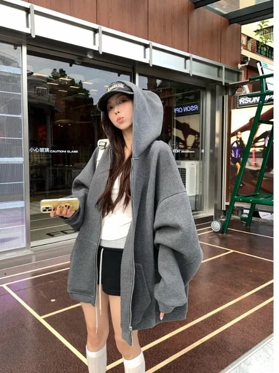 plus Size Women's ey Long Sve Hoodie Casual Loose Fit Autumn Top Versatile Outerwear Comfortable Korean Sle Commute Fa...