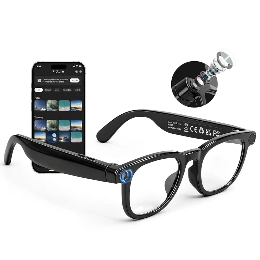 Ailexpress - Spedizione Gratuita - Occhiali Intelligenti AI con Fotocamera 4K HD e Anti-Shake, Occhiali con Controllo Vocale Integrato ChatGPT per Funzionamento a Mani Libere