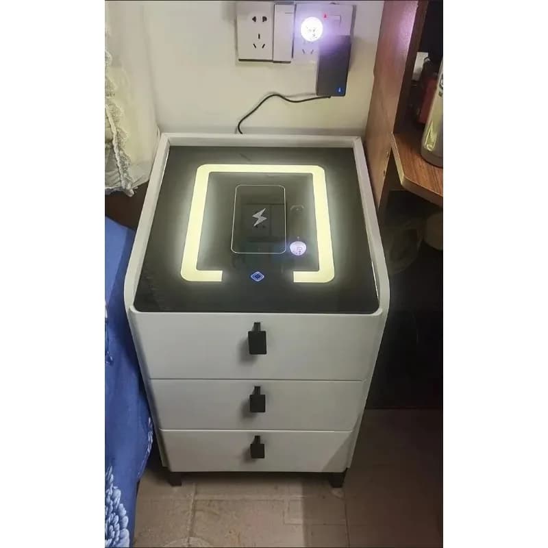 Comodino Ultra-Sottile in Legno Massello, Piccolo Comodino Moderno di Lusso con Ricarica Wireless Intelligente, Tavolino da Notte per Camera da Letto