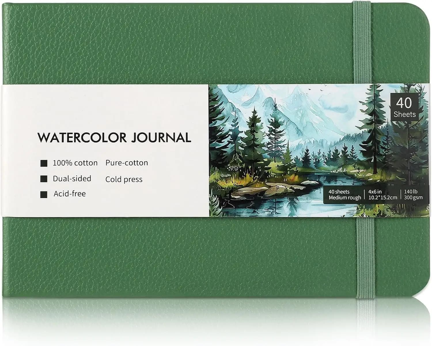 40-Sheet Watercolor Journal 4x6in, 140lb/300gsm Cold Press Paper, Sketchbook for Art Painting & Mixed Media