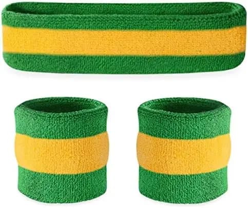 Set di fascette per il sudore a righe: 1 fascia per la testa e 2 fascette per i polsi, che assorbono l'umidità, traspiranti per lo sport