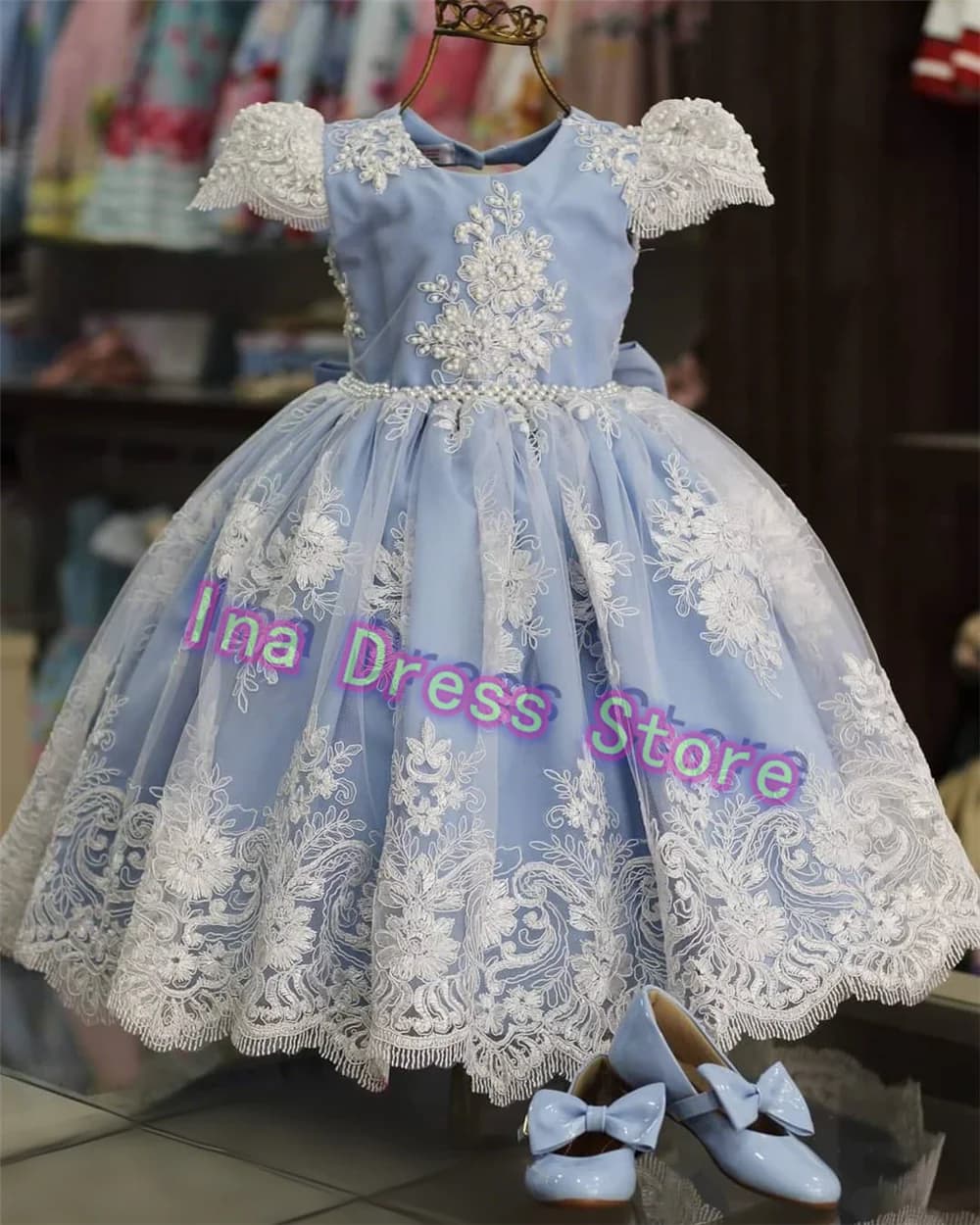 Bellissimo vestito da bambina con fiori in tulle con perline e applicazioni per matrimoni, farfalle, abiti da sera floreali per feste di compleanno per bambini