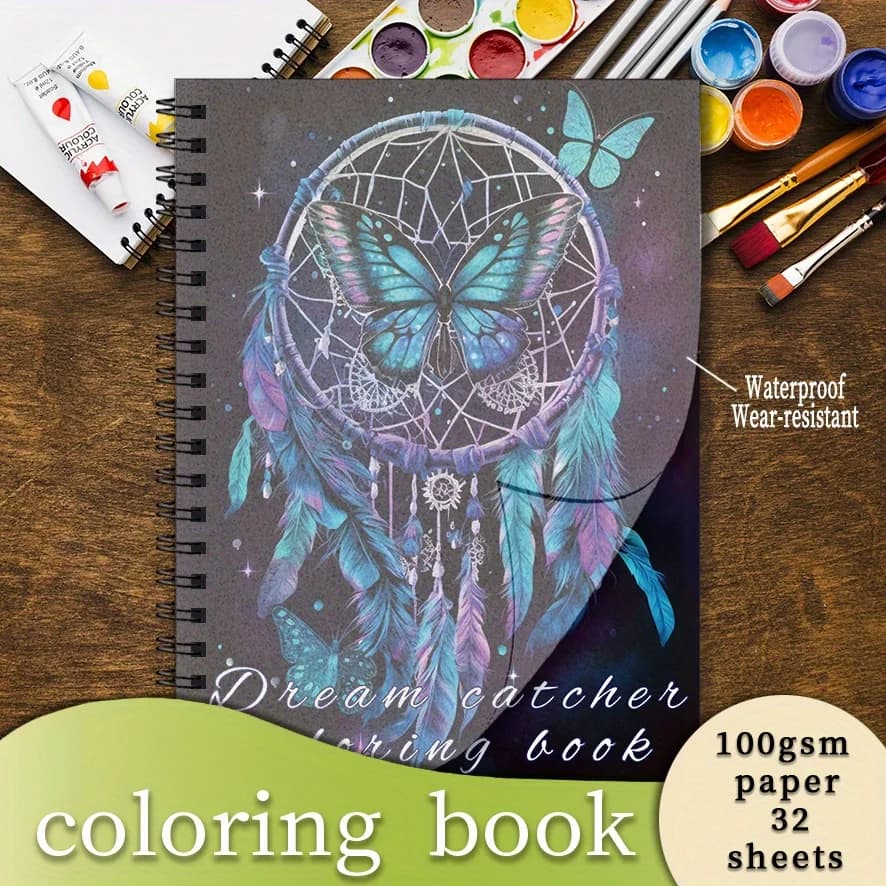 32 Page Dream Catcher Adult Coloring Book 8.3x11.2 Inch - Stress And Emotional Relief Therapeutic Art Pages for Relaxation And S