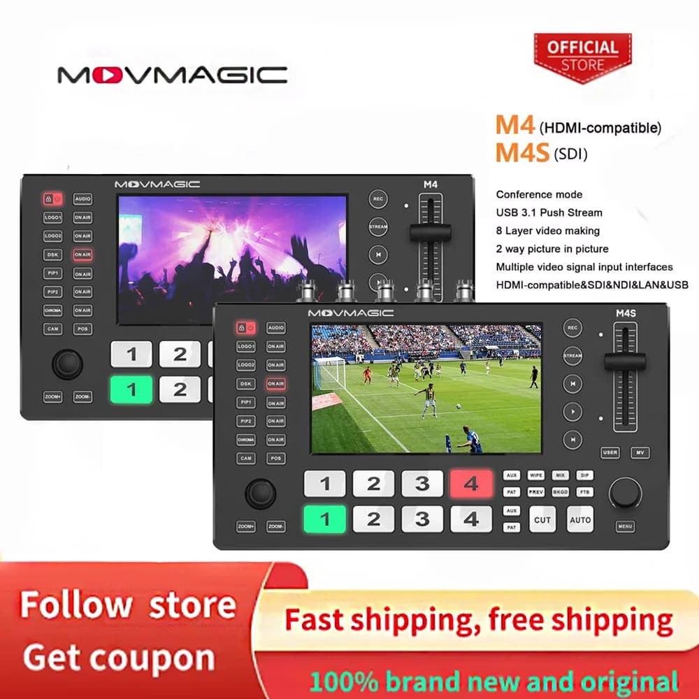MOVMAGIC M4 M4S 5.5 Inch (4K/60P) Input 5CH Video switcher with 4HDMI&4SDI 1USB Input,USB 3.1 Support PTZ/USB/SD.