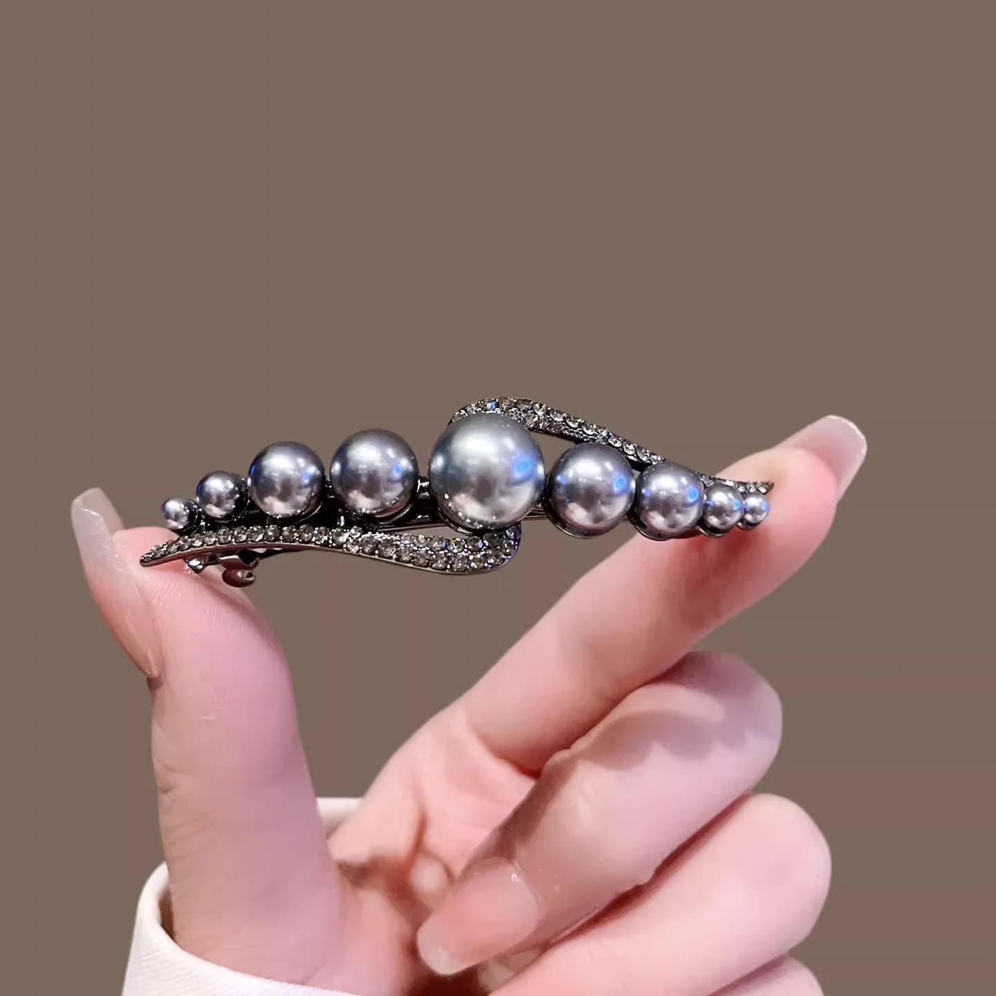 Elegant Pearl Rhinestone Geometric Hair Clip High-end Women's Back of Head Half-tied Spring Clip Daily Korean Hair Accessories