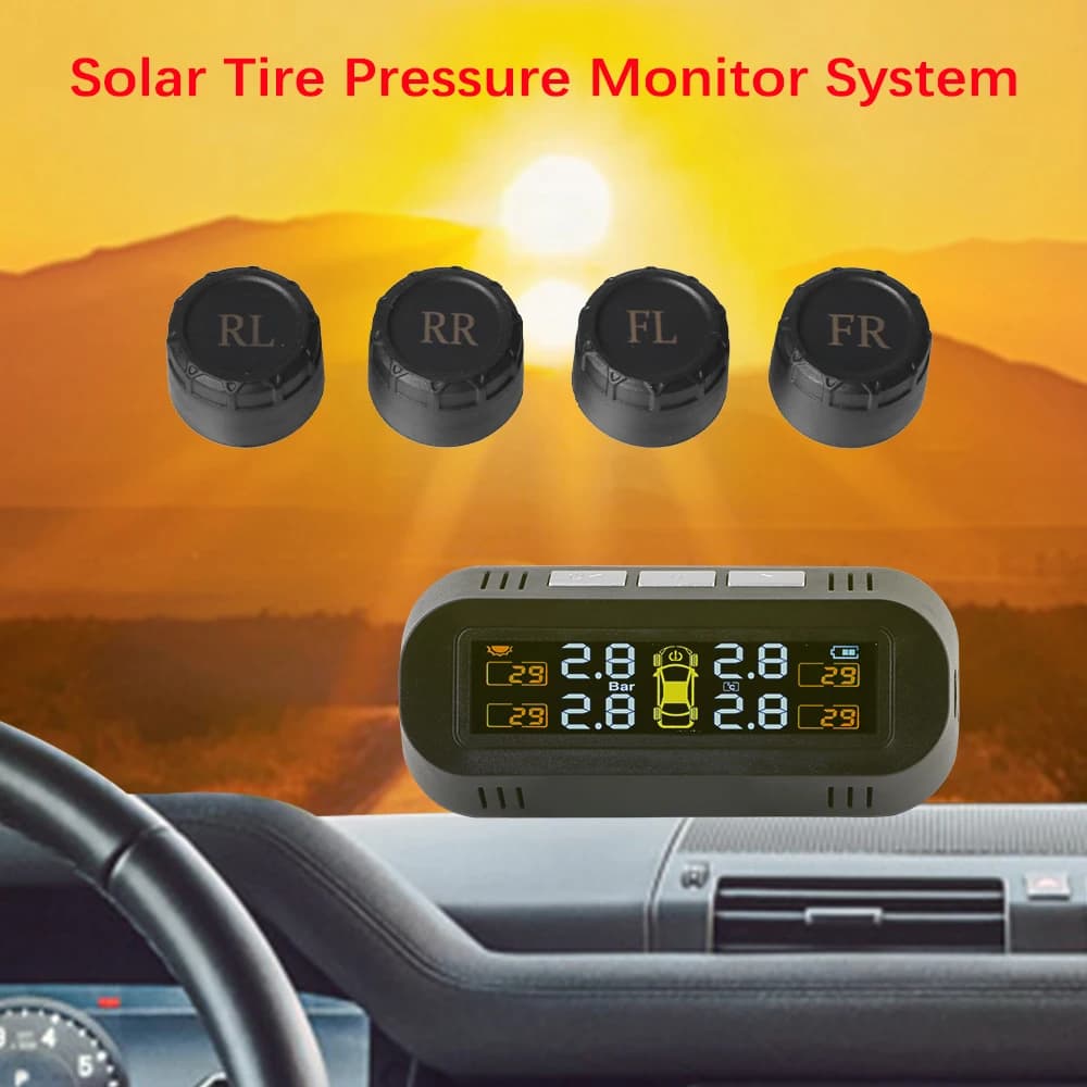 Safety alarm systems for tyre pressure monitoring Solar TPMS for car Universal tyre temperature monitor 4 exterior Car accessories