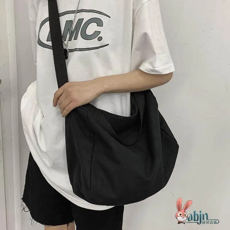 Large Capacity Canvas Shoulder Bag Men's Crossbody Bag Casual Style Student Handbag for Class Trendy Ins Backpack