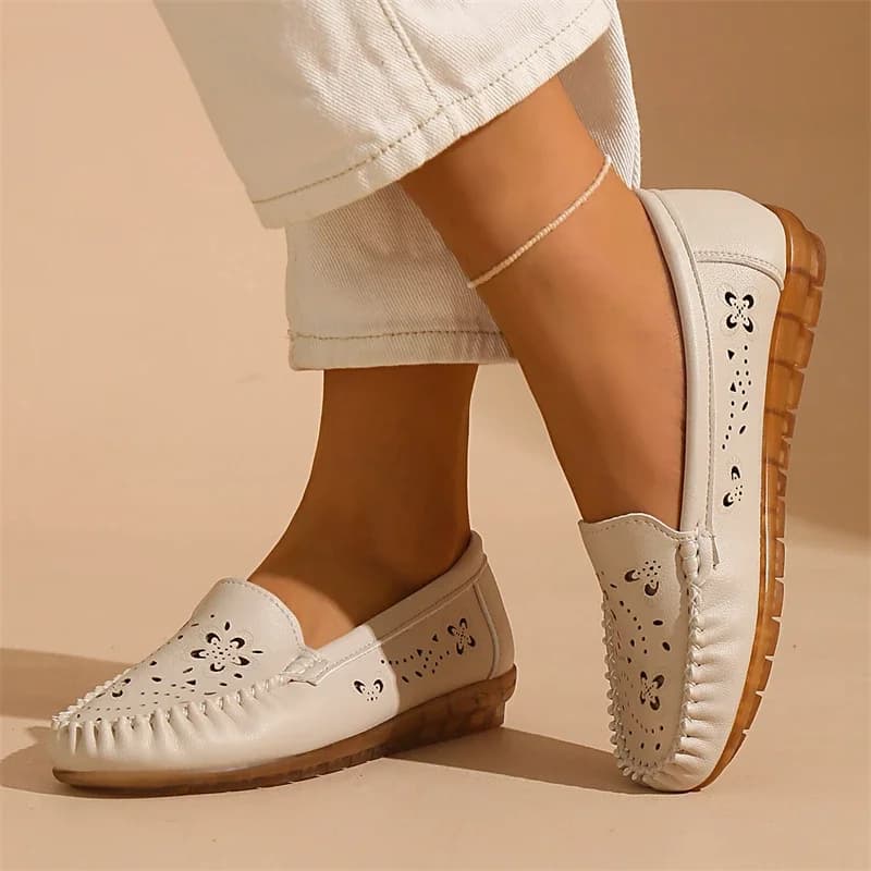 Scarpe casual estive in pelle da donna, scarpe basse comode e traspiranti, mocassini da donna con design alla moda, scarpe slip-on da donna