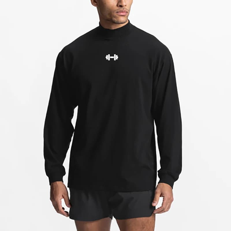 Gym Bodybuilding Fitness Sportswear Mens Casual Jogging Long Sleeve Loose T-Shirts Oversized Breathable Cotton Autumn Clothing