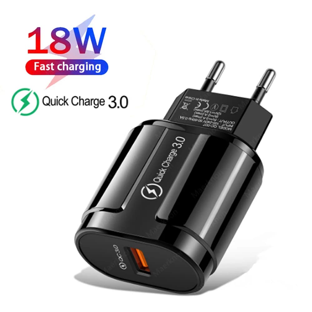 Caricatore USB da 18 W Adattatore di alimentazione a ricarica rapida per telefono Caricatore da muro da viaggio a ricarica rapida Spina UE/USA per iPhone Samsung Xiaomi Huawei