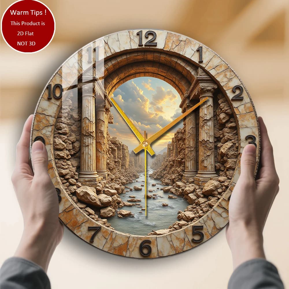 Tempered glass wall clock Sunset watch with ancient arched river suitable for wall decorations or table displays everywhere