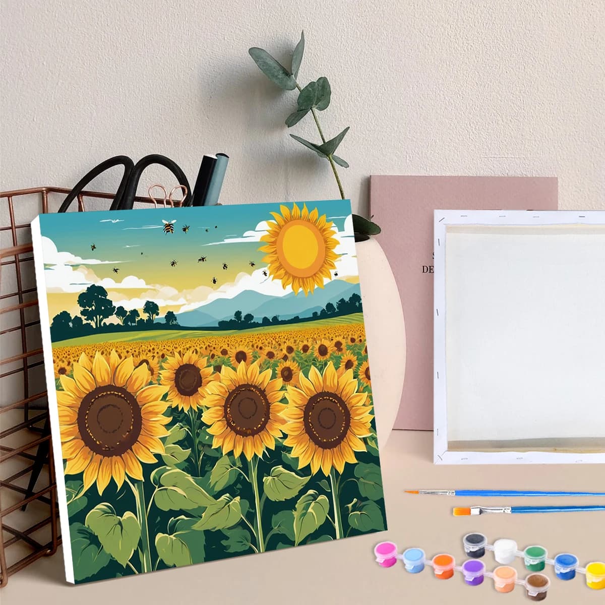 RUOPOTY framed paints with the numbers of easy to paint cartoon sunflowers on canvas acrylic crafts image for DIY gift