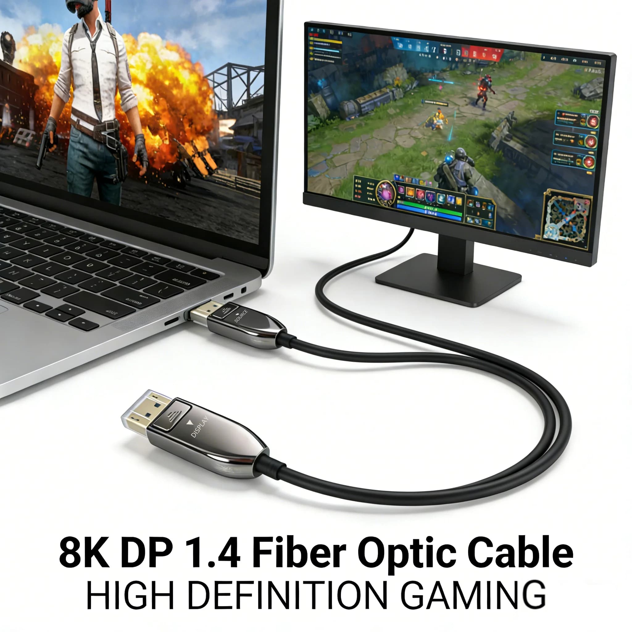 Cavo DisplayPort in Fibra Ottica 8K 1.4 Ultra HD 4K 144Hz 8K 60Hz HBR3 32.4Gbps Sottile e Flessibile, Cavo DP Display Port 1.4 da 10m 15m