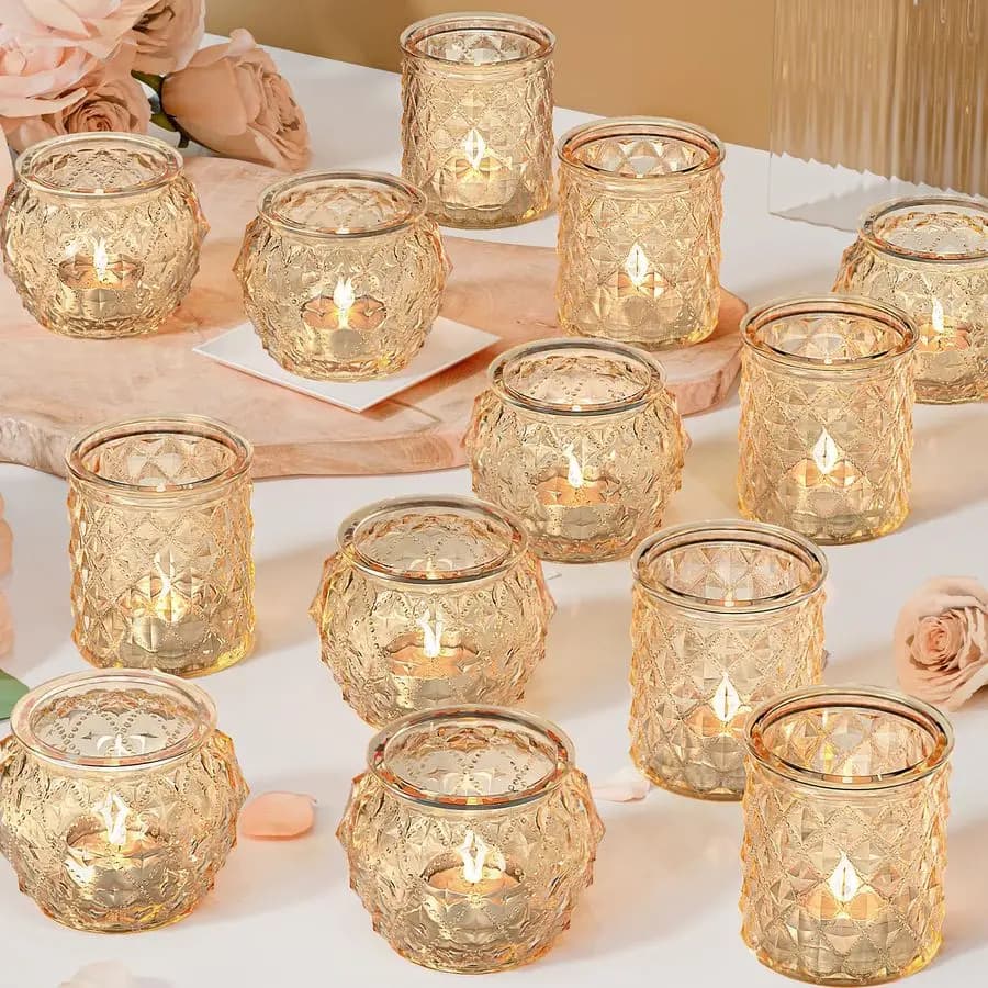 Portacandele Votivi Dorati per Centrotavola, Set di Portacandele in Vetro per Decorazioni Matrimoniali e Feste in Casa
