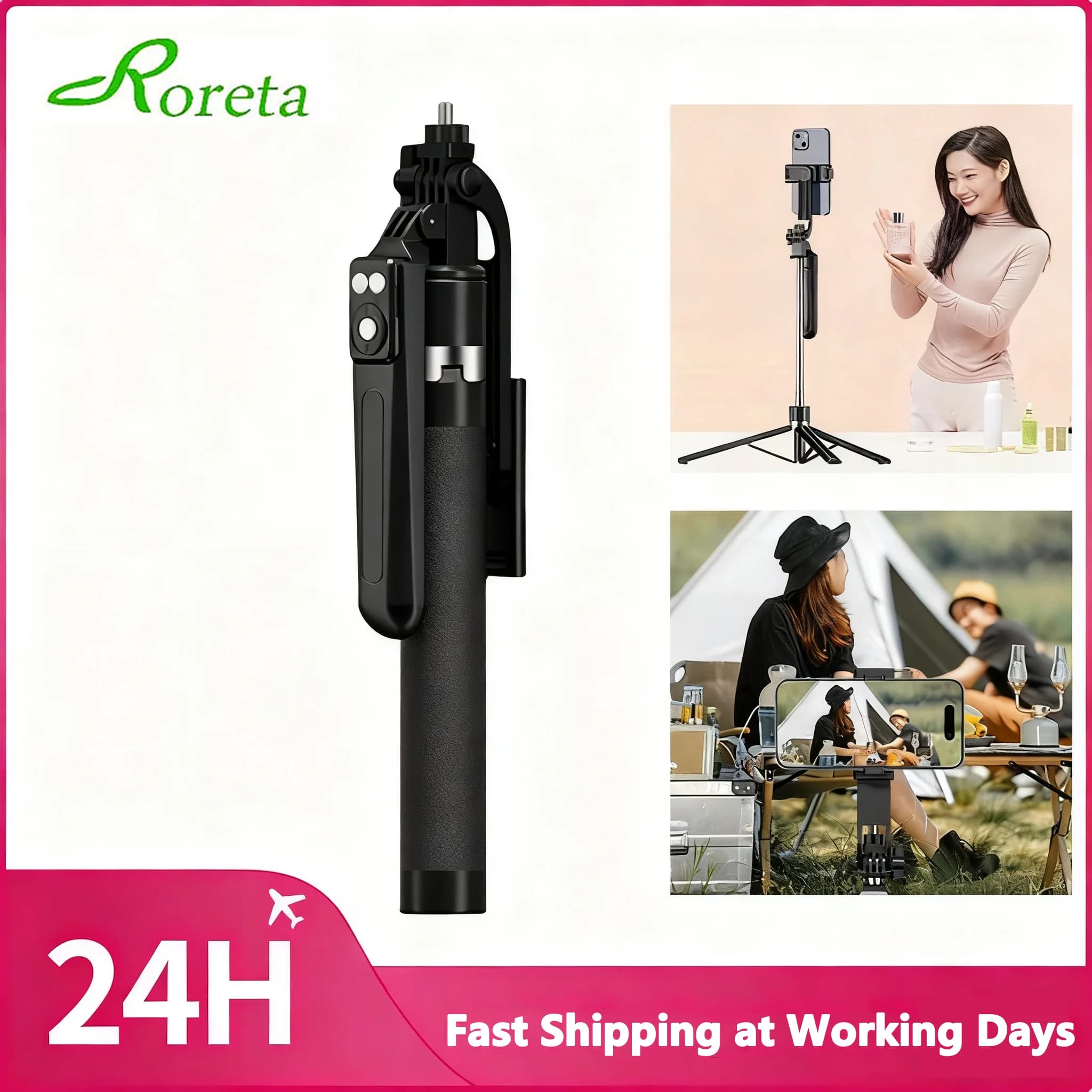 Treppiede Roreta a sgancio rapido per fotocamera Smartphone Treppiede max 1,7 m Selfie stick con telecomando