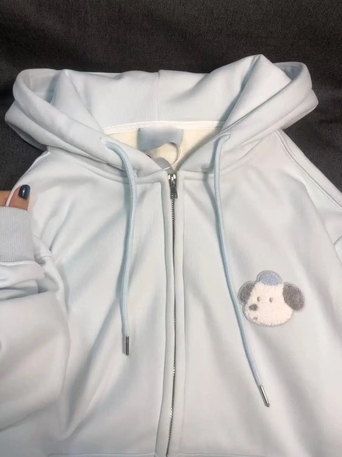 Felpa con Cappuccio Ricamata Stile Coreano per Donna, Giacca Invernale in Pile con Zip, Design Animato