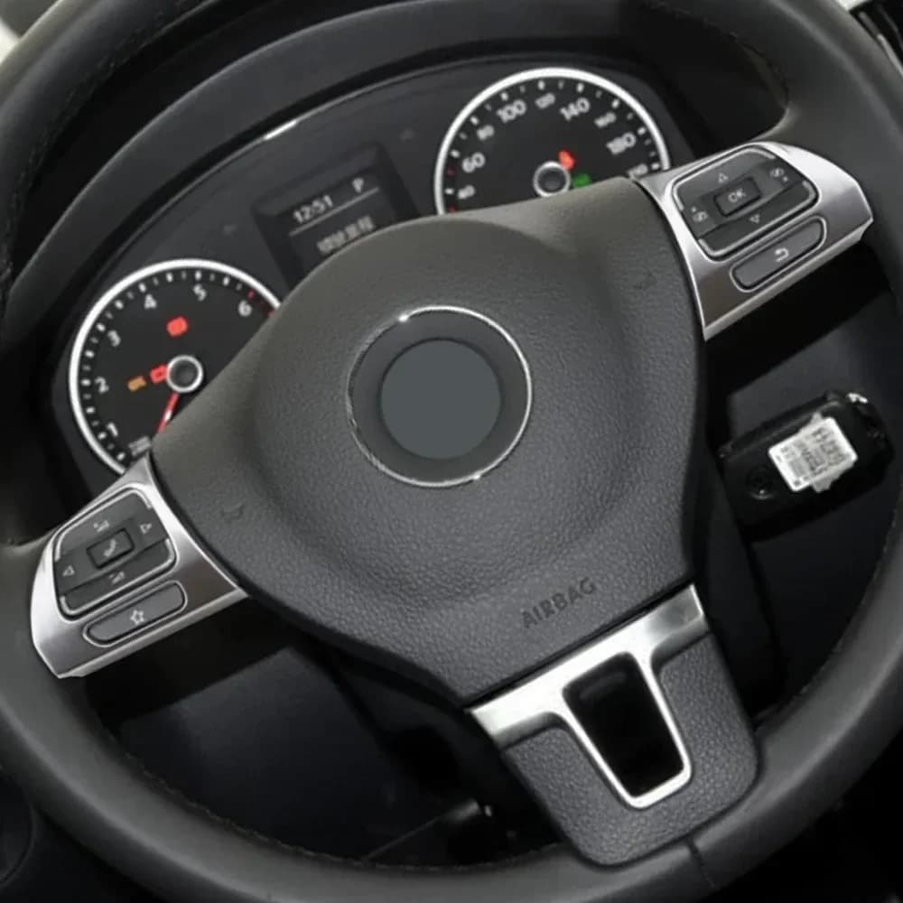 Volante Chrome Copertura Trim Inserto Per VW Golf 6 Mk6 Passat B7 CC EOS Tiguan Jetta Touran Sharan Caddy Distintivo Lunetta Adesivo