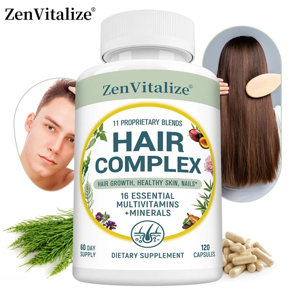 Integratore per la Crescita dei Capelli, Ricco di Biotina, Vitamina A, B, C, D, E, Zinco, Ferro, Promuove la Salute di Pelle e Unghie, 120 Capsule