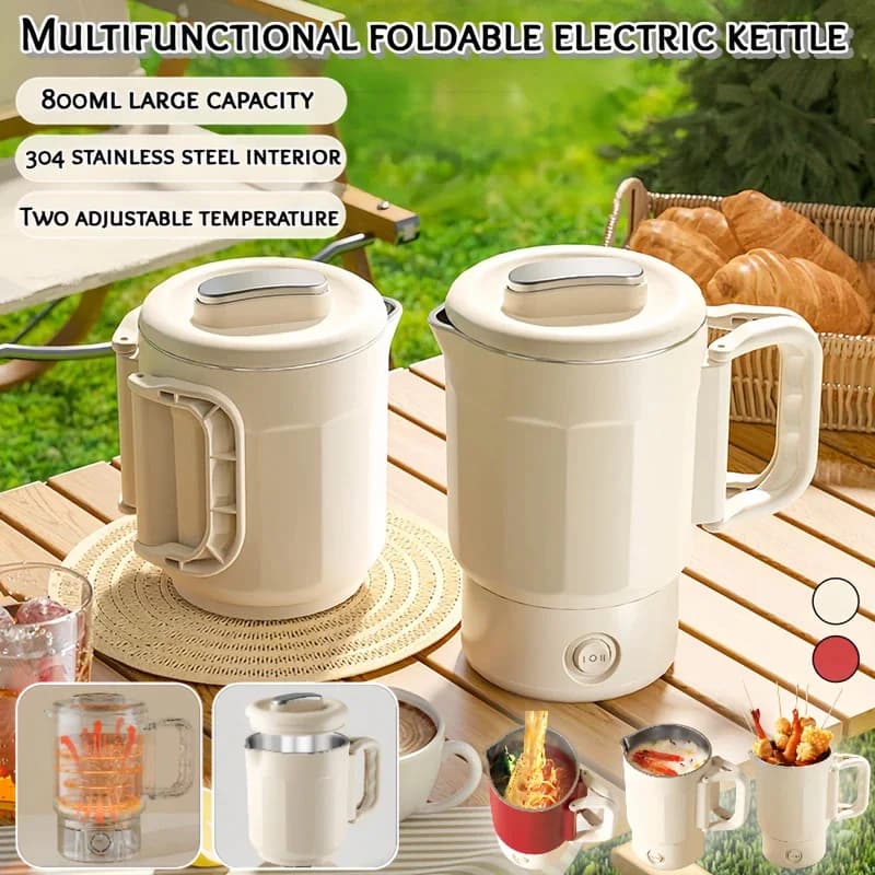 New 800ml 3 in1 Stainless Steel Electric Kettle 304 Folding Portable Travel Kettle For Home Use Multi-function Cooking Pot Hot Plate