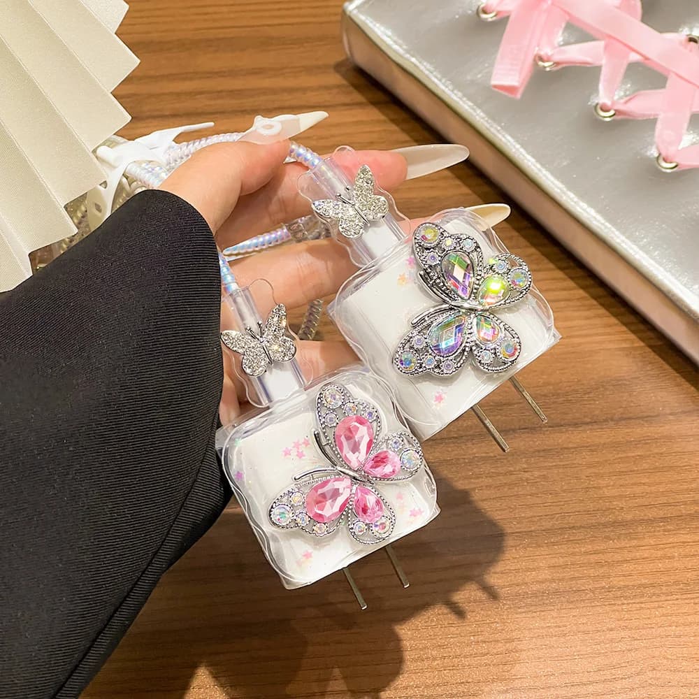 Colorful Butterfly Charger Case for iPhone 20W Quick USB Data Cable Protective Case Wrap Organizer Prevents Line Break