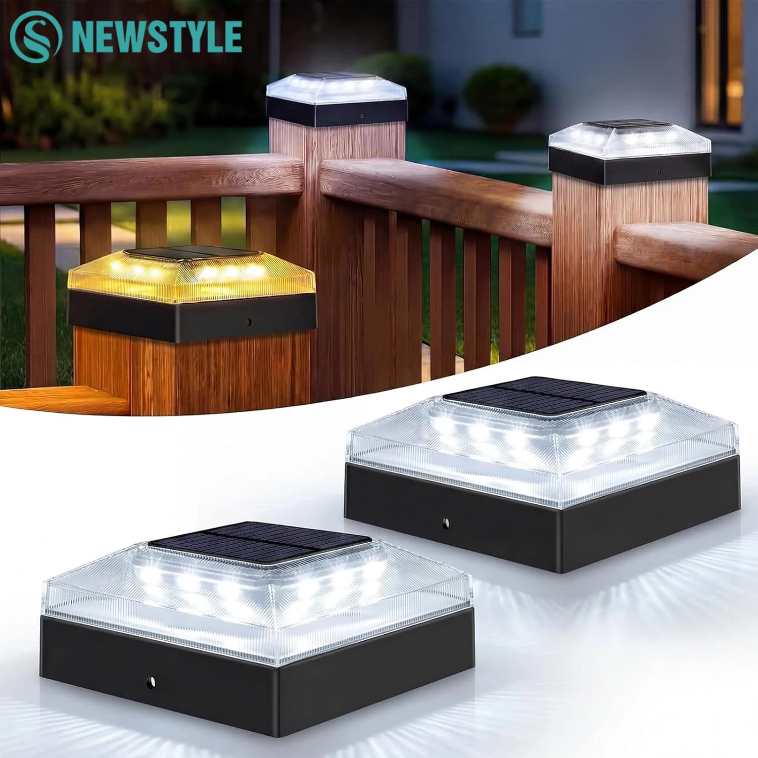 Solar Lights for Pali 4x4 from Exterior, 3 Color Modes, IP65 Waterproof, for Vinyl/PVC/wood 4x4 Fences and Poles