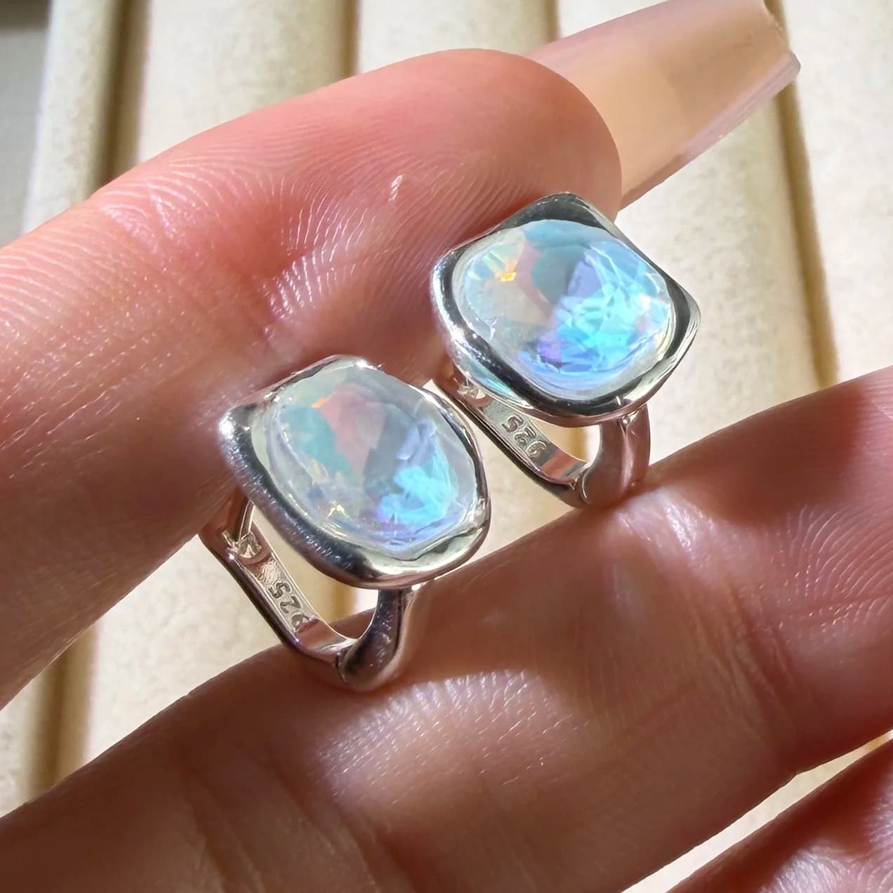 925 Sterling Silver Earrings For Women Trendy Geometric Moonstone Earring Jewelry Prevent Allergy Party Gift Accessories