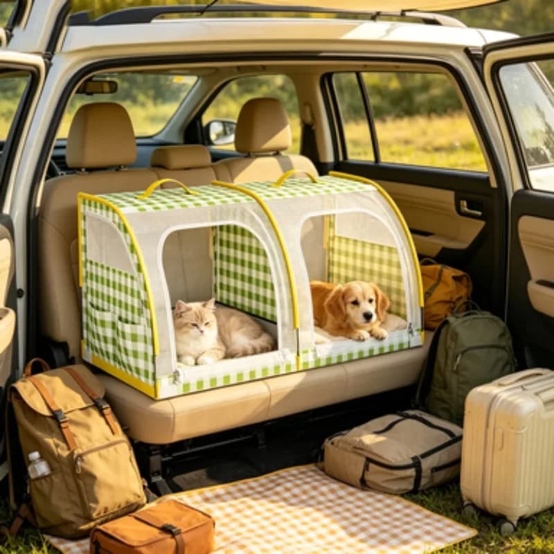 Foldable Portable Pet Car Kennel, Universal All‑Season Travel Cage for Cats Dogs, Safety Carrier for Vehicle Outdoor Trips