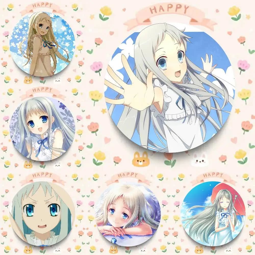 Spille smaltate rotonde Honma Meiko Animation Secret Base in stile cartone animato per decorazione zaino e accessori