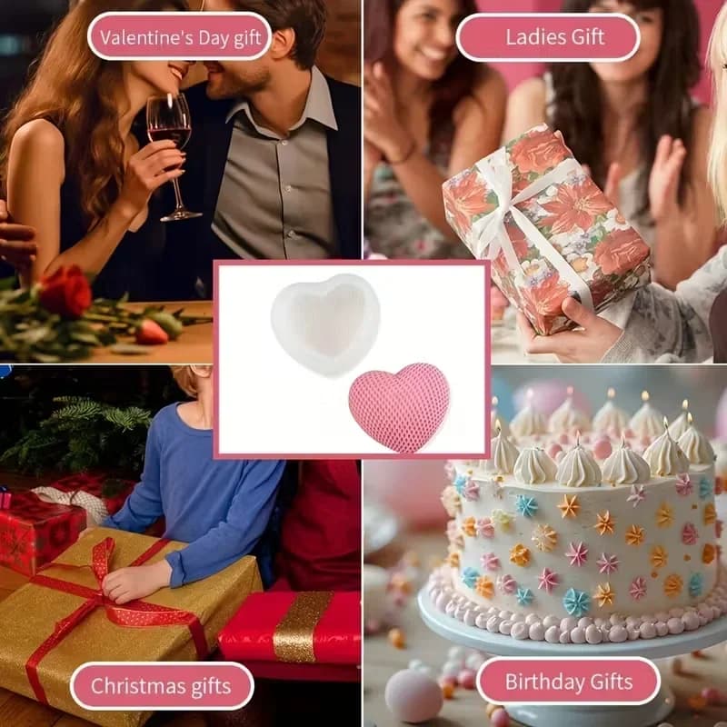 Set di 3 Stampi in Silicone a Forma di Cuore con Effetto Opaco, 3 Misure, Design Intrecciato per Candele Fai-da-Te, Resina Epossidica e Produzione di Sapone