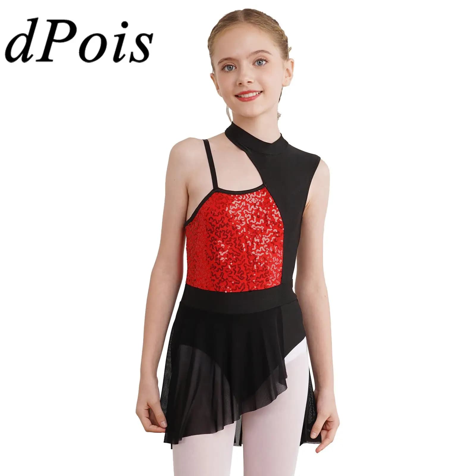 Bambini Ragazze Paillettes Lucide Moderni Costumi di Danza Jazz Lirico Balletto Ginnastica Body Vestito Adolescenti Pattinaggio Su Ghiaccio Vestito Dancewear